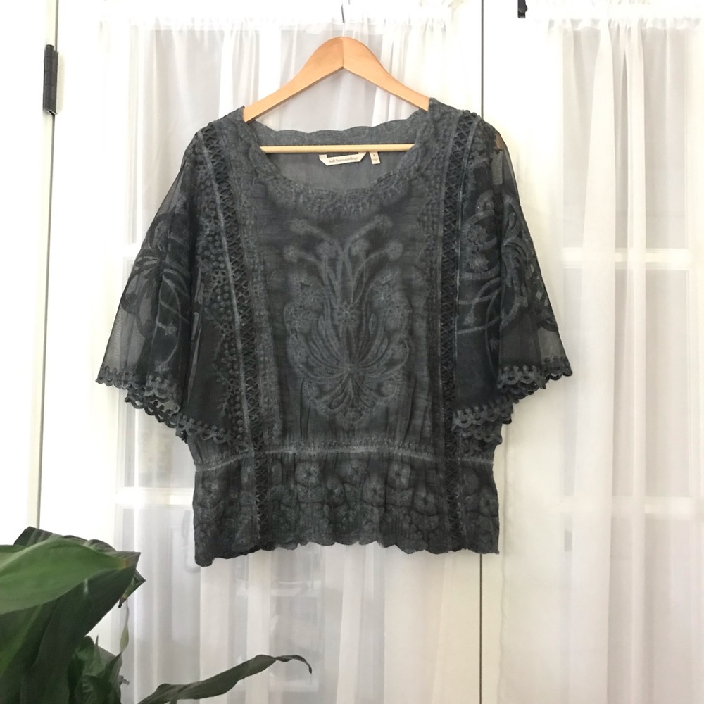 Soft Surroundings Embroidered Dyed Flutter Top